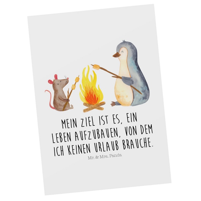 Postkarte Pinguin Lagerfeuer