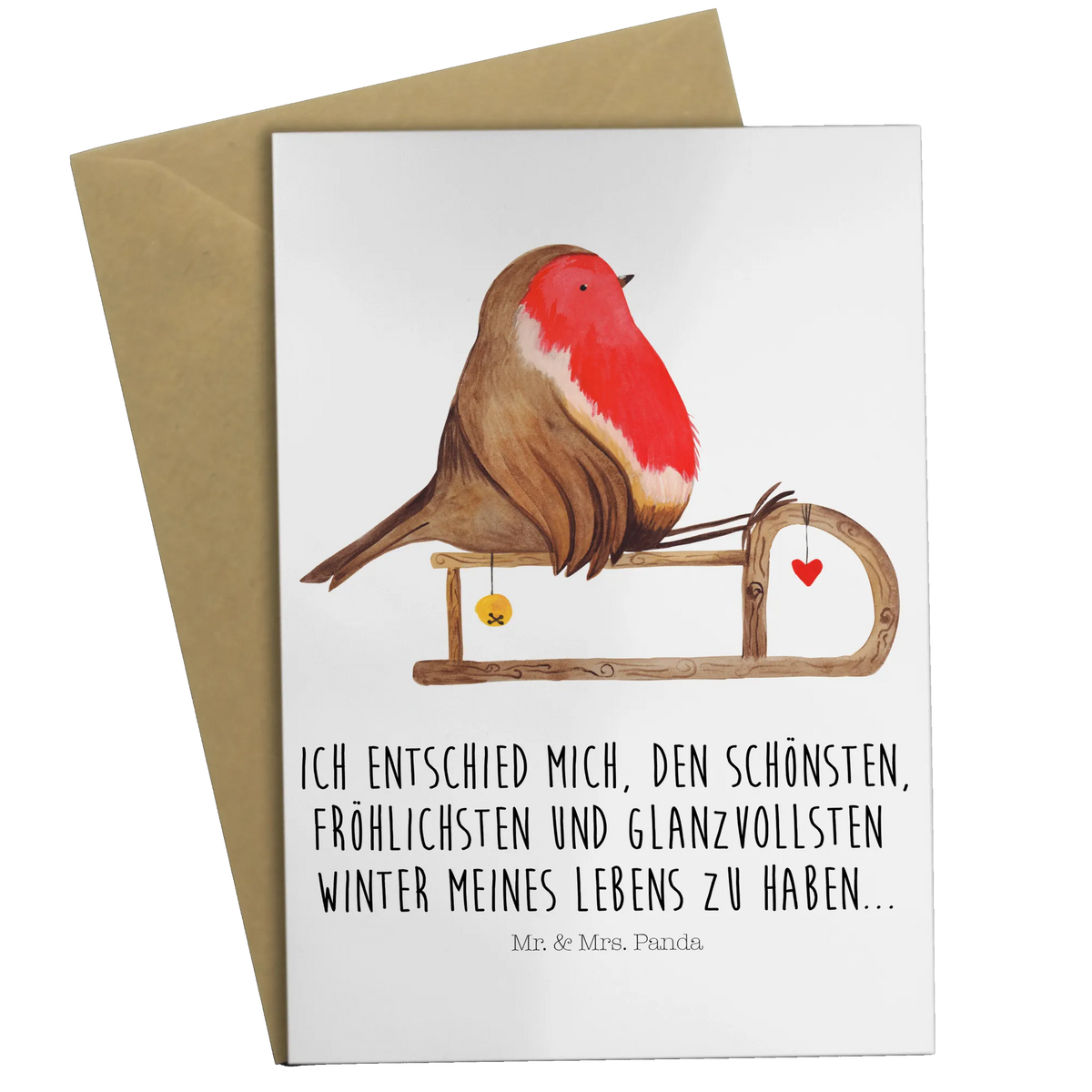 Greetings card robin Sleds Christmas time, snow, bird, sleigh