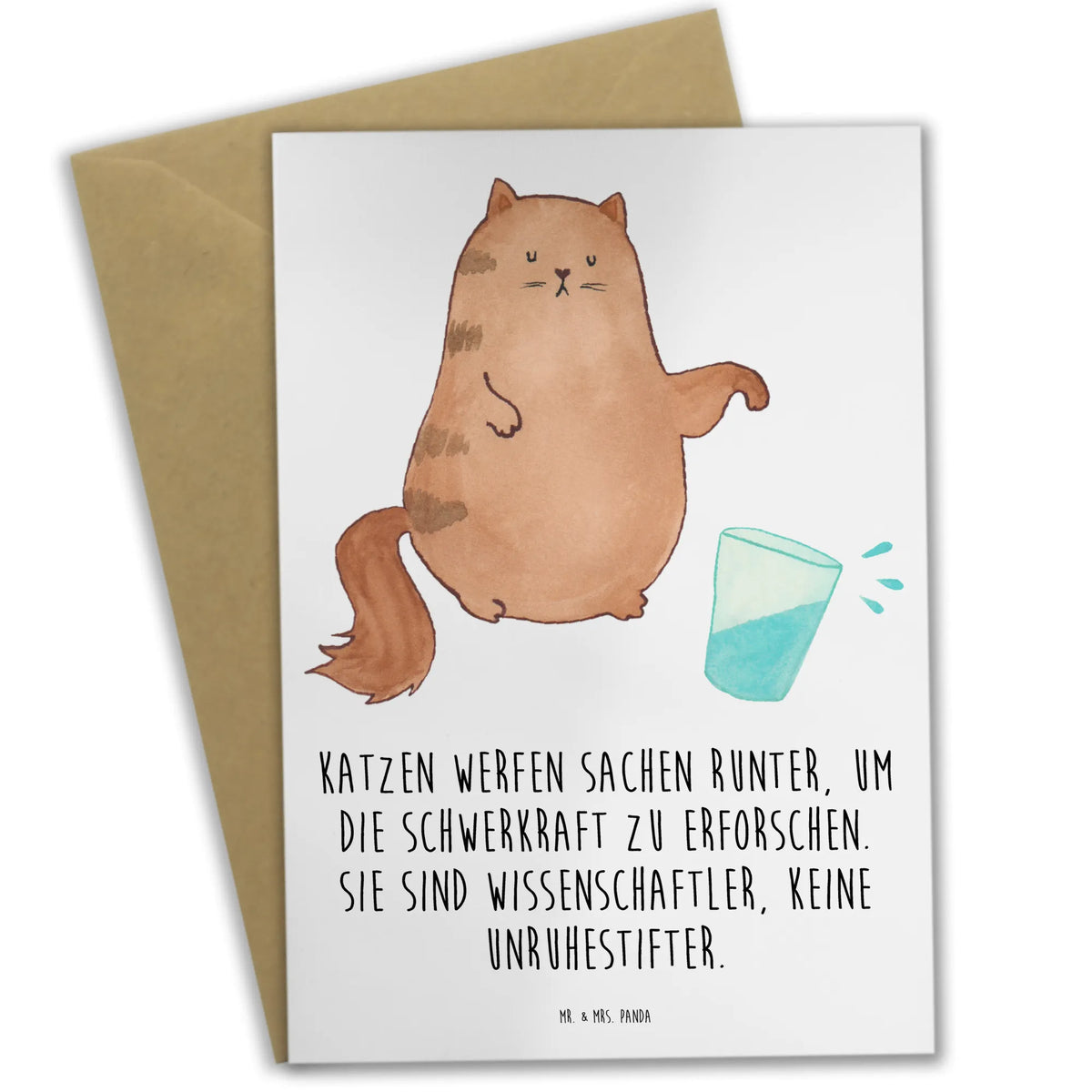 Greetings card Cat water glass