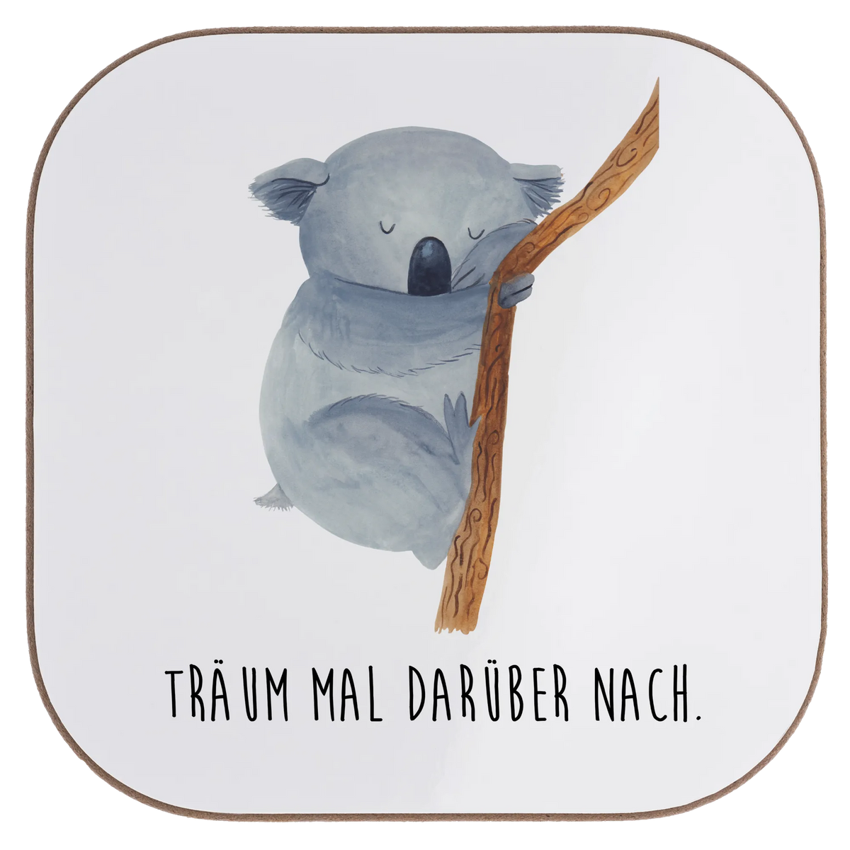 Square coaster koala card, gift ideas, gifts, small animals, cute, cute animal motives, hand drawn, funny sayings, good mood, special gifts, animal lover, dreamland, bedroom, sleeping, koala bear, dream