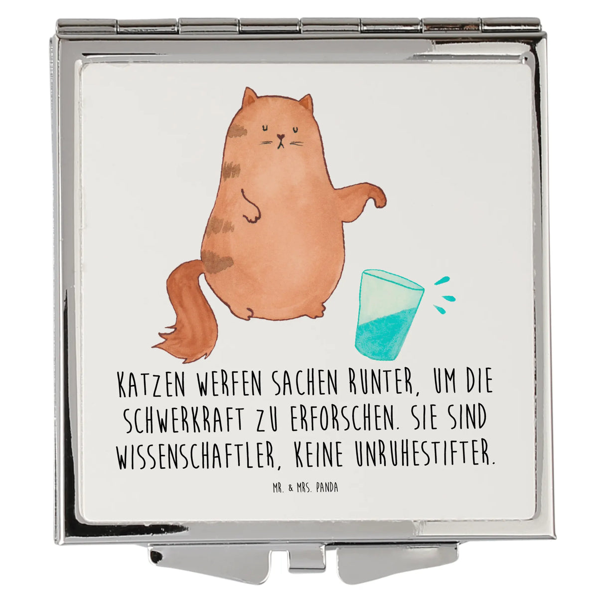 Kwadratowe lusterko do torebki kot szklanka wody