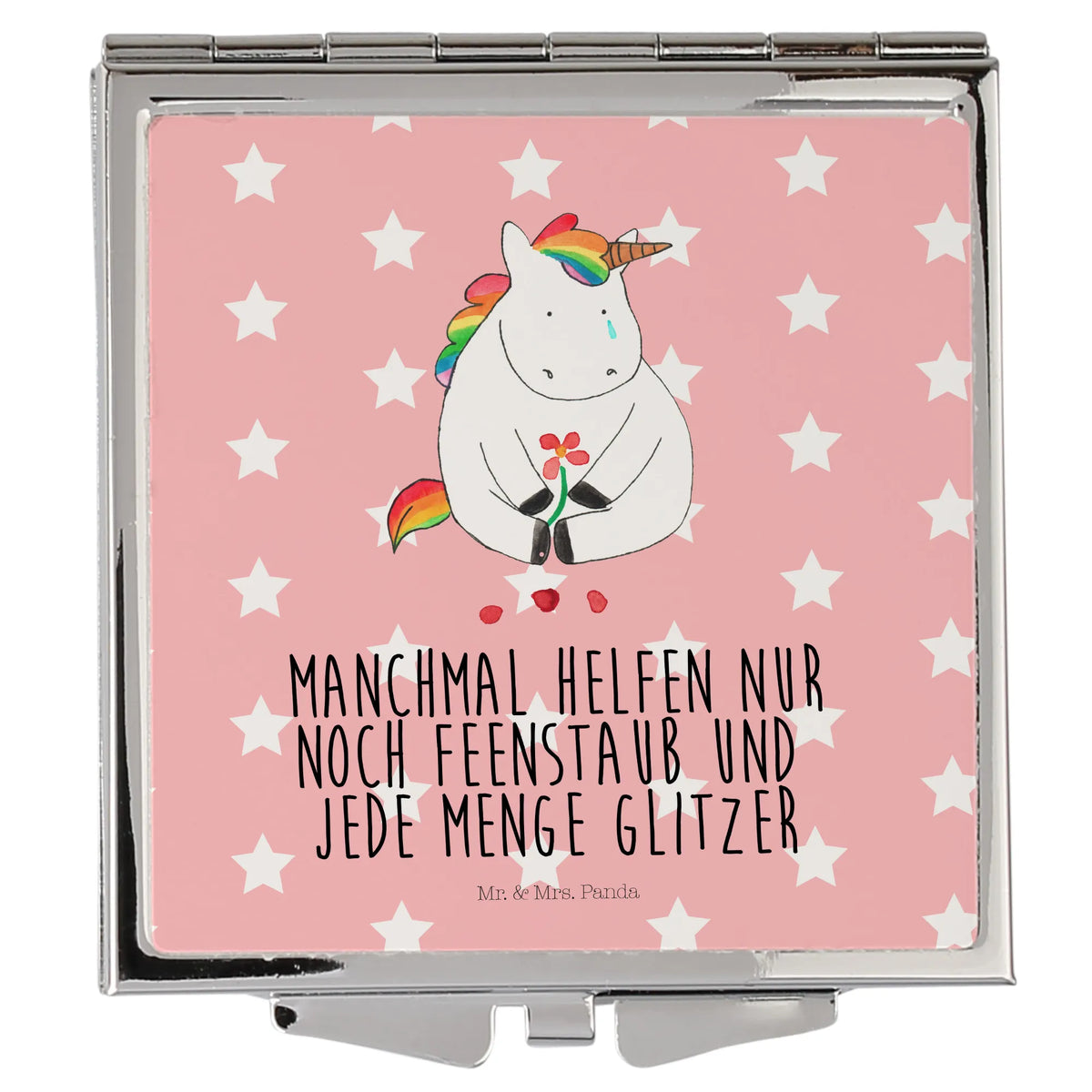 Handtaschenspiegel quadratisch Einhorn Traurig