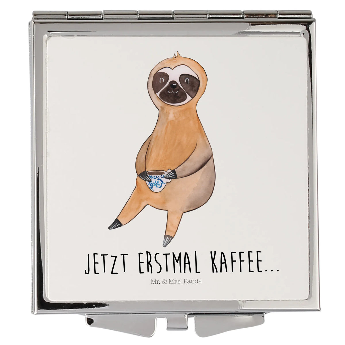 Handtaschenspiegel quadratisch Faultier Kaffee