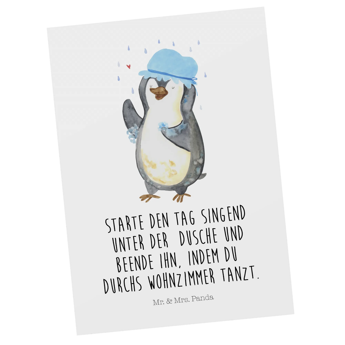 Postkarte Pinguin Duschen Ansichtskarte, Postkarten, Ansichtskarten, Motivkarte, Postkarte, bildkarte, einzelkarte, Kunstkarten, spruchkarte, kunstkarte, Grußkarte, Fotokarte, Designkarte, Pinguin, Duschen, Motivation, Pinguine, Dusche, Neuanfang, Lebensmotto, Neustart, glücklich sein