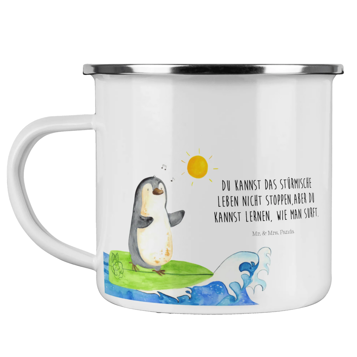 Camping Emaille Tasse Pinguin Surfer Campingtasse, becher emaille, emaillebecher, reisetasse, Emaille Becher, Kaffeepott, Pott, Emaille Tasse, outdoortasse, Reisebecher, Tasse Emaille, metallbecher, Emailletasse, blechbecher, wandertasse, Motivtasse, Blechtasse, Teetasse, wanderbecher, Outdoor Tasse, Haferl, Campingbecher, Teebecher, Outdoor Becher, Pinguin, Surfen, Surfer, Pinguine, Urlaub, Hawaii, Wellen, Wellen Reiten, Portugal