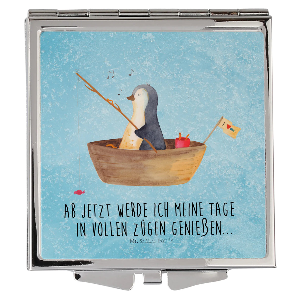 Handtaschenspiegel quadratisch Pinguin Angelboot
