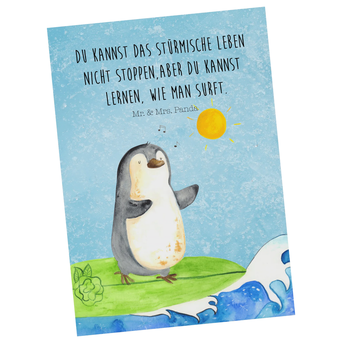 Postkarte Pinguin Surfer Motivkarte, Kunstkarten, Postkarten, Grußkarte, einzelkarte, Postkarte, Designkarte, kunstkarte, Ansichtskarte, Fotokarte, spruchkarte, bildkarte, Ansichtskarten, Pinguin, Hawaii, Portugal, Surfer, Wellen, Surfen, Wellen Reiten, Pinguine, Urlaub