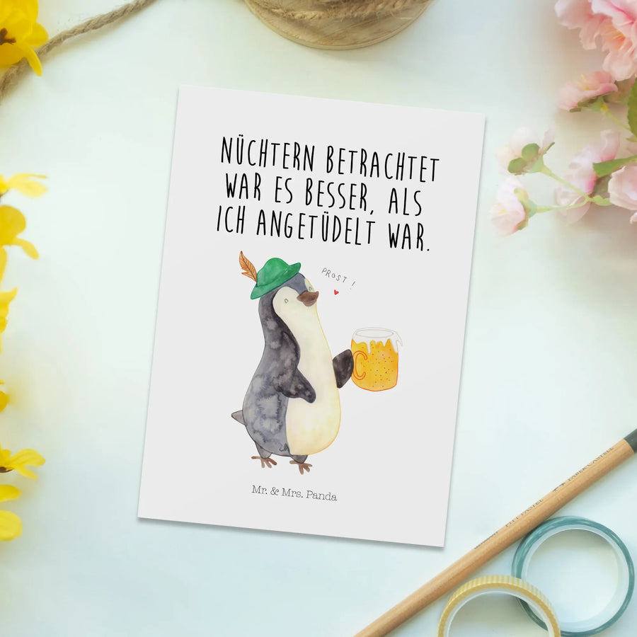 Postkarte Pinguin Bier