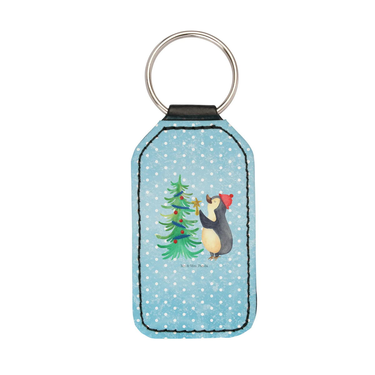 Rectangular key ring penguin Christmas tree Christmas time, snow