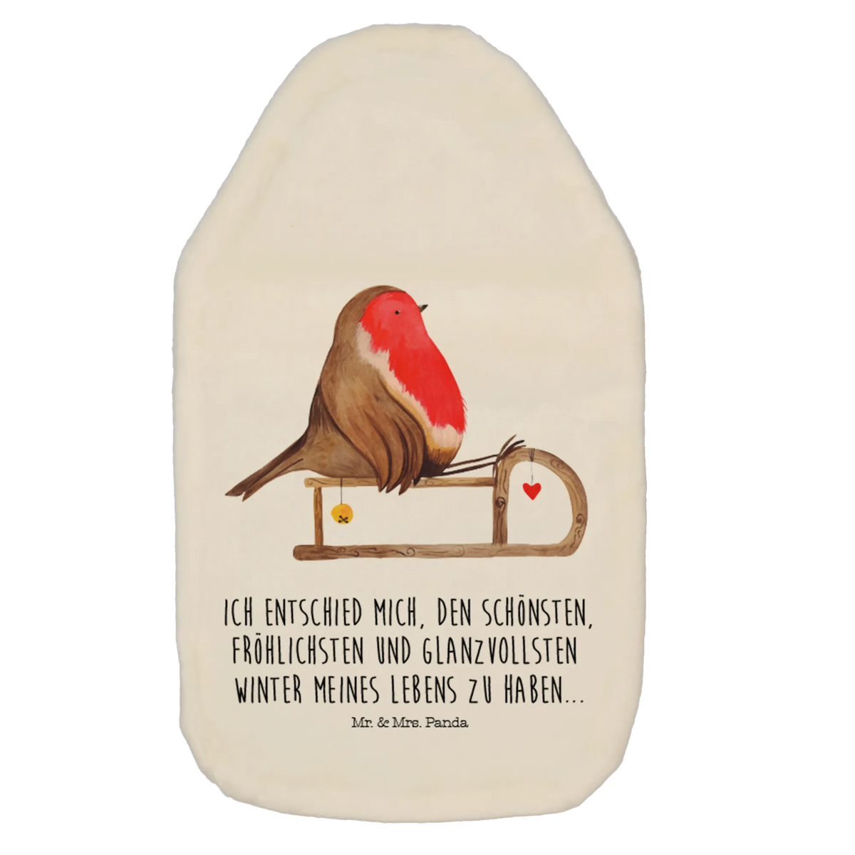 Hot water bottle robin Sleds Christmas time, snow, bird, sleigh