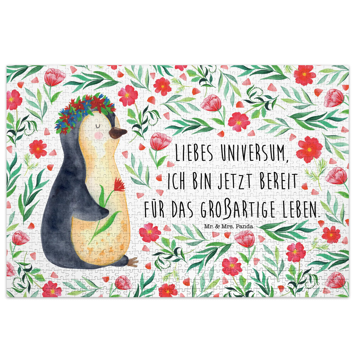 1500 Teile Puzzle Pinguin Blumen Puzzeln, Puzzlespaß, Legespiel, 1500 Teile Puzzle, Puzzle 1500, Rätsel, Geduldspiel, Spiel, Puzzlespiel, Pinguin, Geschenkidee, Blumenkranz, Leben, Motivation, Liebeskummer, Ziele, Lebenslust, Pinguine, Lebensziele, Universum, Wünsche