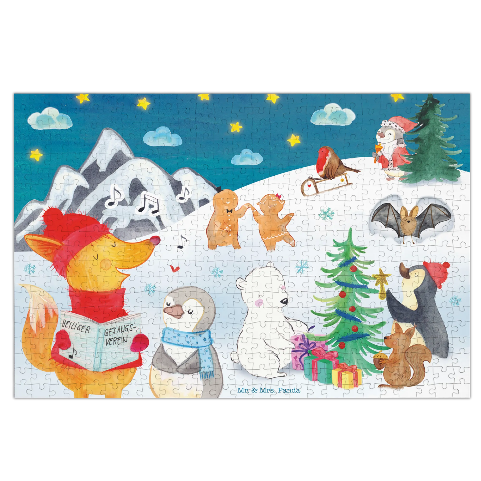 551-częściowe puzzle Zima w górach Zima, Boże Narodzenie, dekoracje świąteczne, Mikołaj, Adwent, Wigilia, zimowy motyw